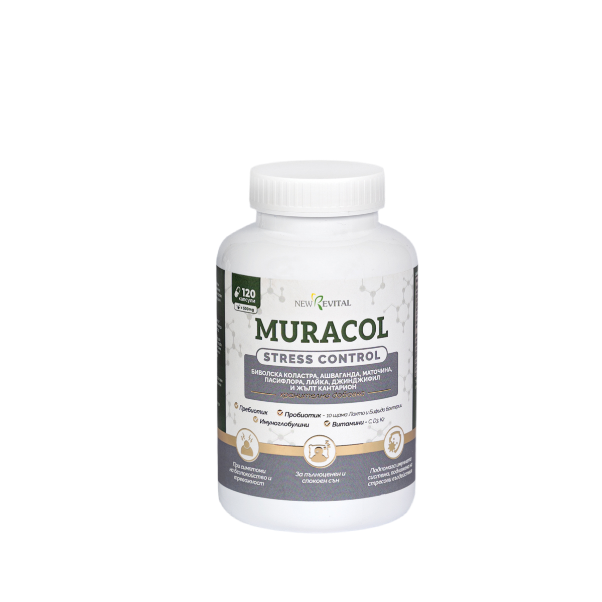 Stress Control 120 capsule (Ashwagandha, Pasifloră, Colostru)