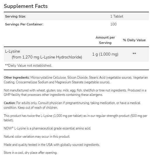 L-lizină 1000 mg - 100 comprimate