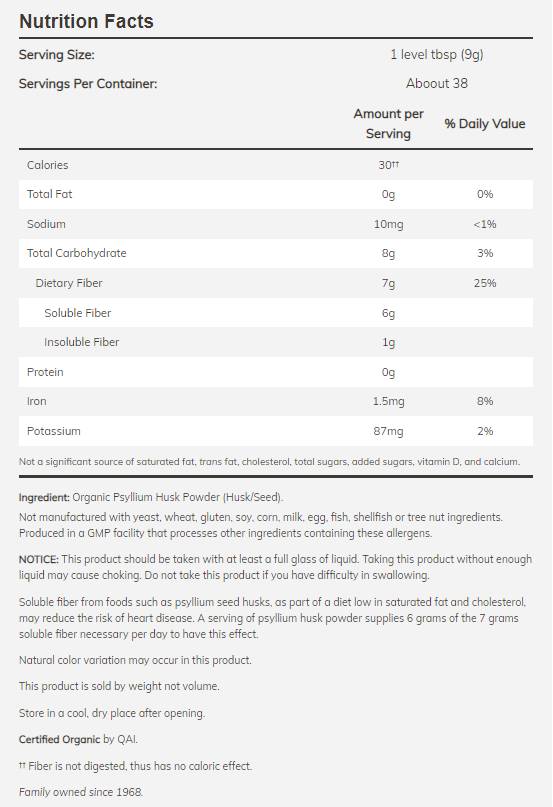 Pulbere de coajă de psyllium / organic - 340 grame