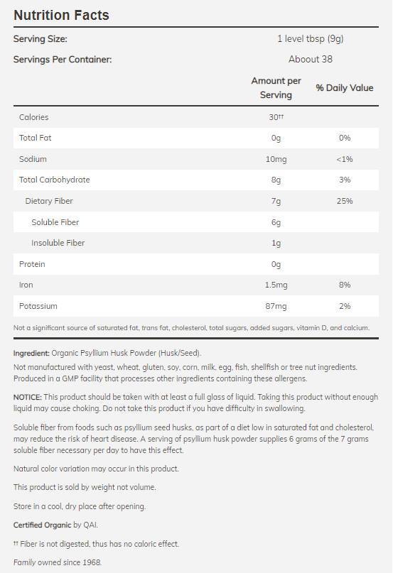 Psyllium Husk Pudră / Organic - 680 grame