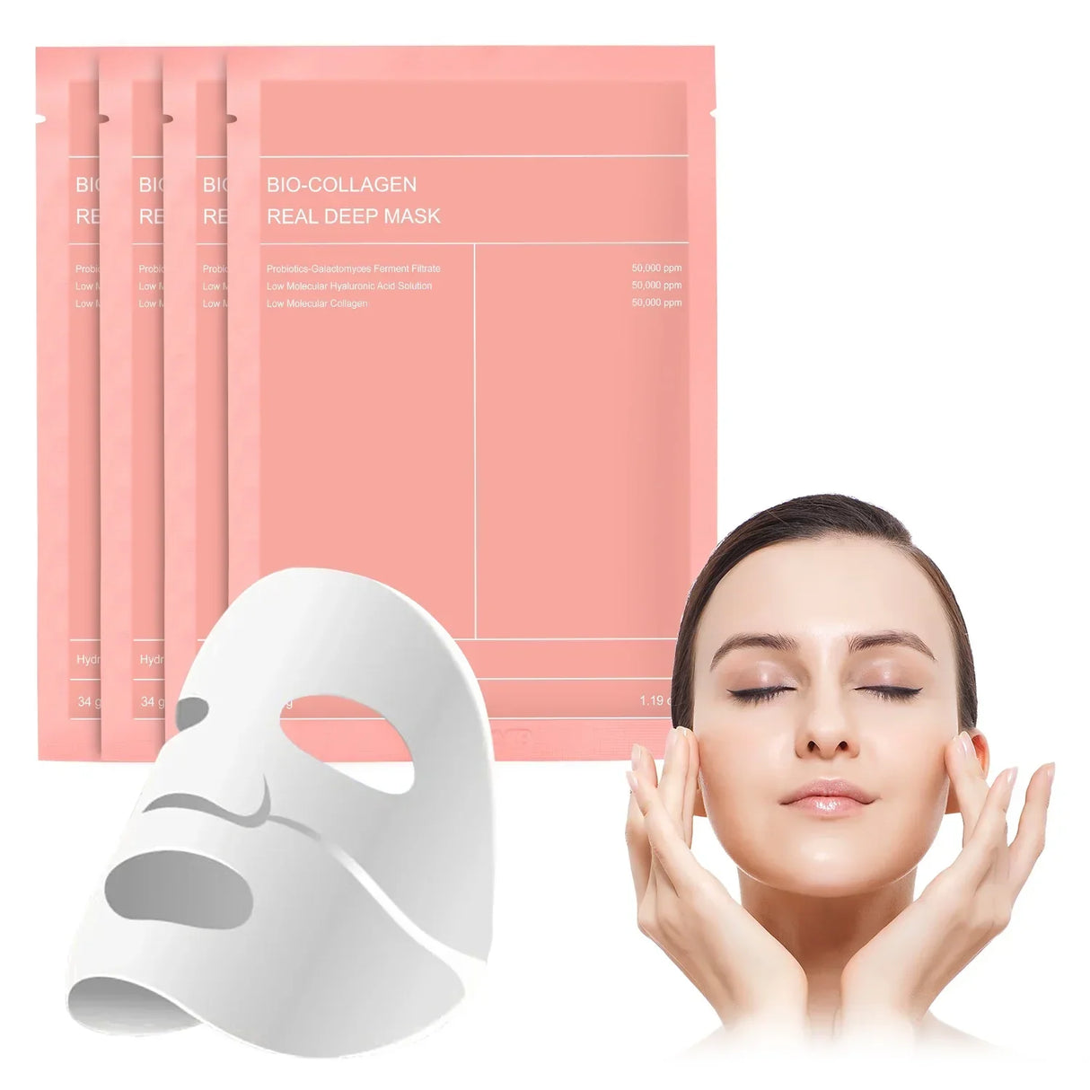 Mască coreeană de față cu bio-colagen, acid hialuronic, ceramide și peptide – 1 cutie (4 bucăți)