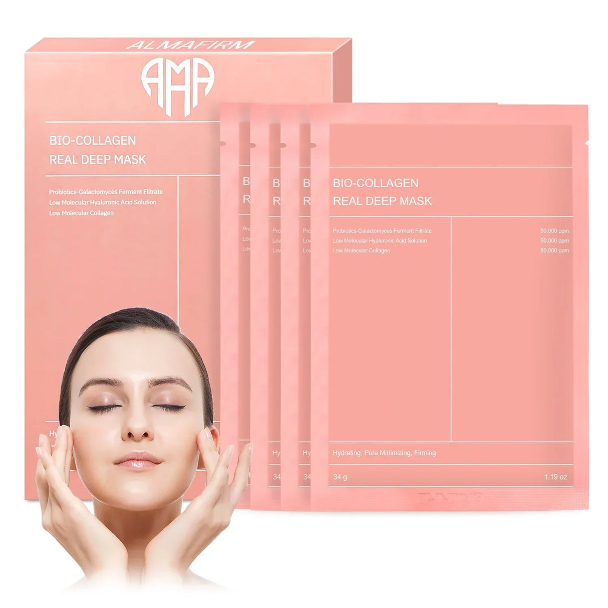 Mască coreeană de față cu bio-colagen, acid hialuronic, ceramide și peptide – 1 cutie (4 bucăți)