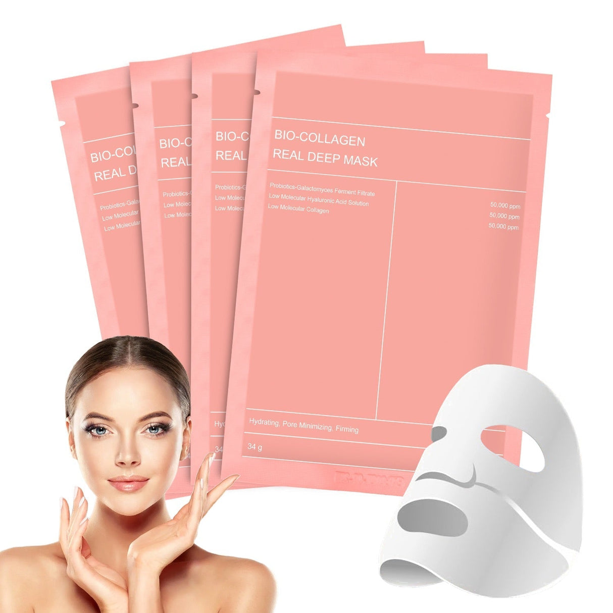 Mască coreeană de față cu bio-colagen, acid hialuronic, ceramide și peptide – 1 cutie (4 bucăți)
