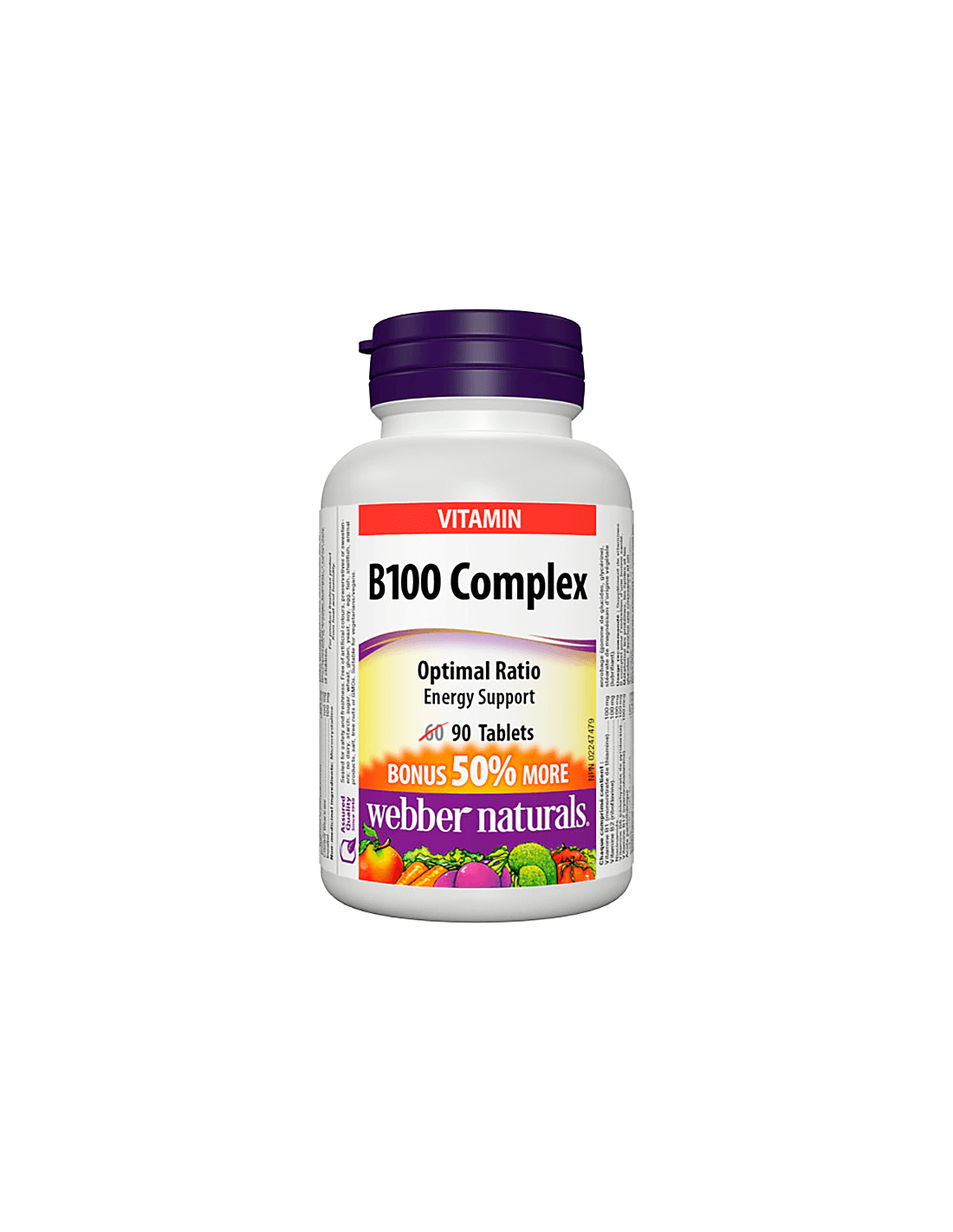 Sănătate cardiovasculară, energie, activitate cerebrală - Complex de vitamina B100, 90 tablete