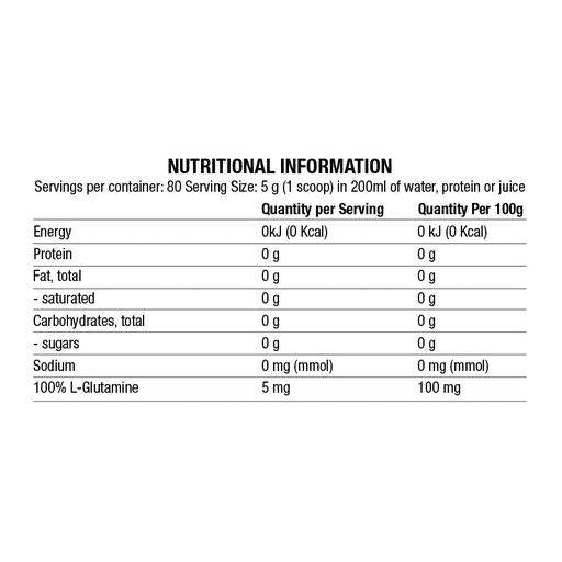 100% L-glutamină pulbere - 400 grame