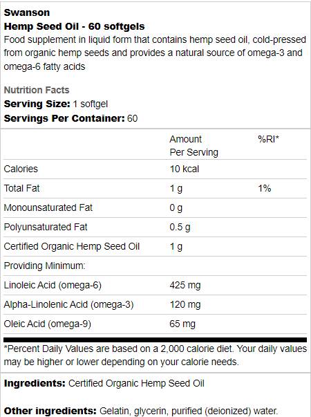 Ulei din semințe de cânepă 1000 mg 60 capsule de gel