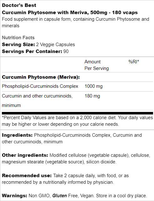 BEST Curcumin Phytosome 500 mg / cu Meriva - 180 capsule