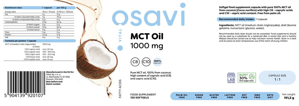 Ulei MCT 1000 mg | C8 + C10 - 180 capsule moi