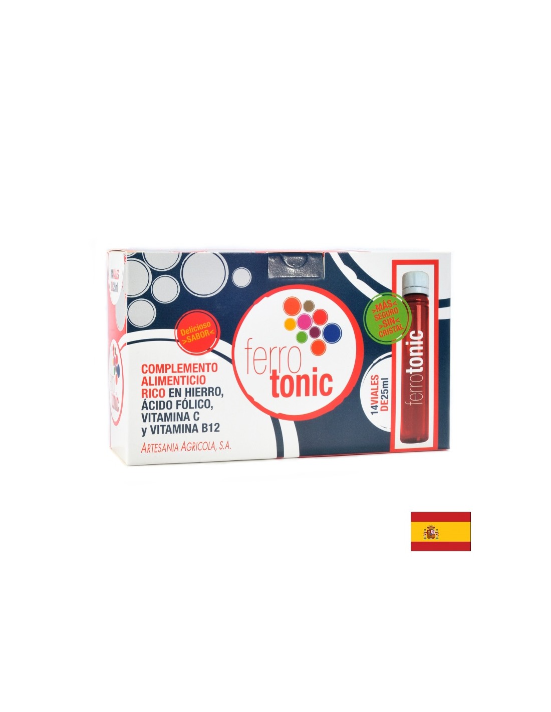Fier + acid folic și vitamine B12 & C - Ferotonic - tonic pentru sânge, protecție împotriva anemiei și oboselii, 14 fiole x 25 ml
