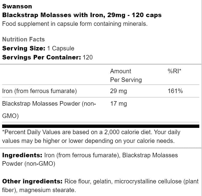 Melasa Blackstrap Cu Fier 29 mg 120 capsule