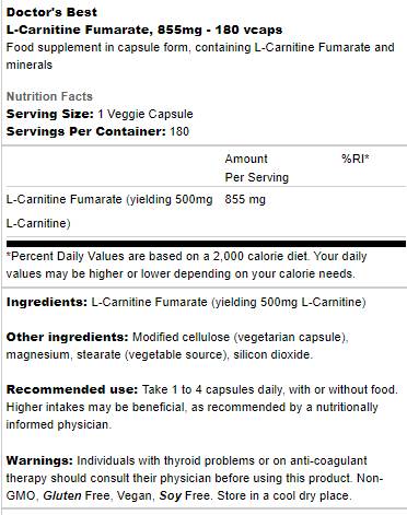 BEST L-Carnitine Fumarate 855 mg - 180 capsule