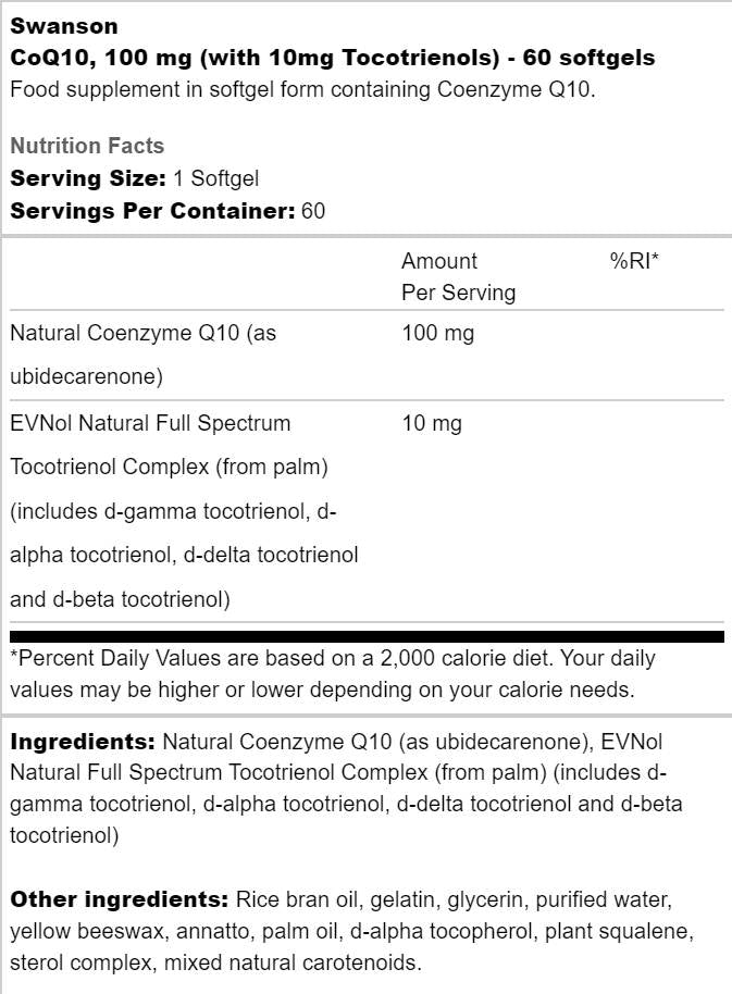 CoQ10 100 mg | Cu 10 mg Tocotrienols 60 capsule de gel