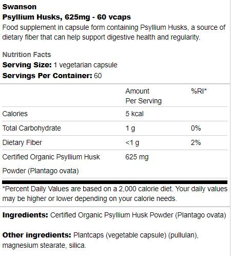 Psyllium Husks 625 mg 60 capsule