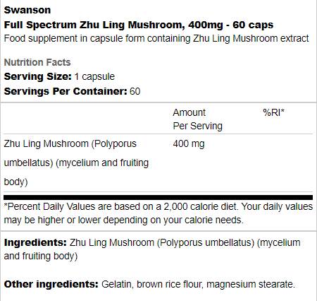 Full Spectrum Zhu Ling Mushroom 400 mg 60 capsule