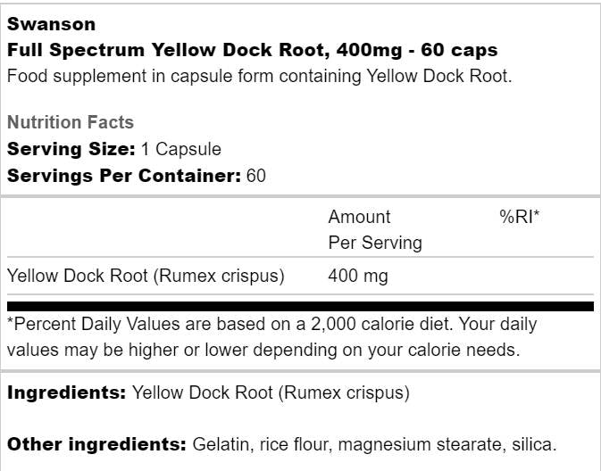 Full Spectrum Yellow Dock Root 400 mg 60 capsule
