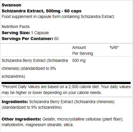Extract de Schizandra 500 mg 60 capsule