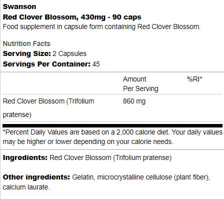 Red Clover Blossom 430 mg 90 capsule