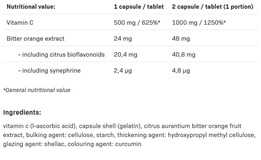 Vitamina C 1000 cu eliberare susținută | cu Bitter Orange - 120 capsule
