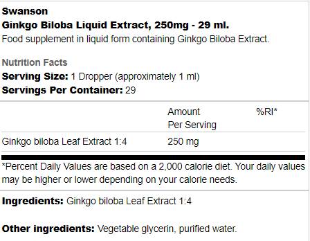 Extract lichid de Ginkgo Biloba 250 mg - 29 ml