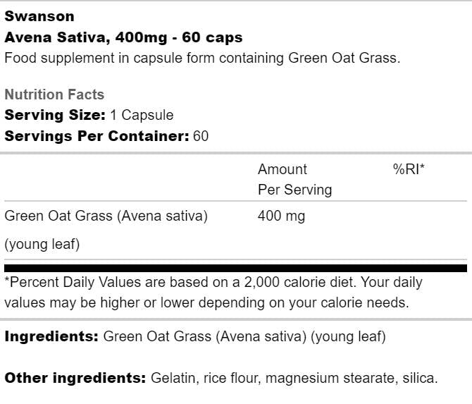 Avena Sativa 400 mg 60 capsule