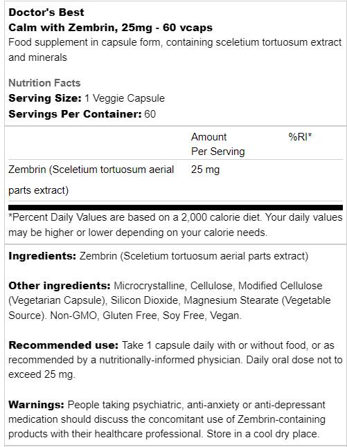 BEST Calm cu Zembrin 25 mg - 60 capsule