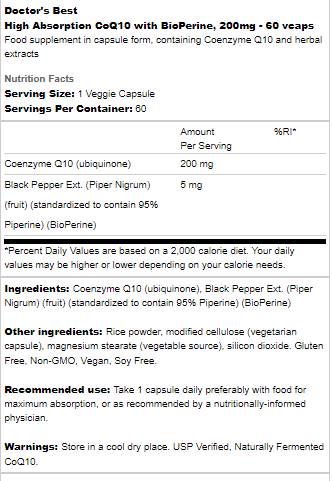 BEST CoQ10 cu Bioperine 200 mg - 60 capsule