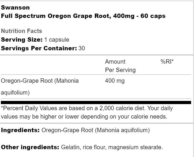 Full Spectrum Oregon Grape Root 400 mg 60 capsule