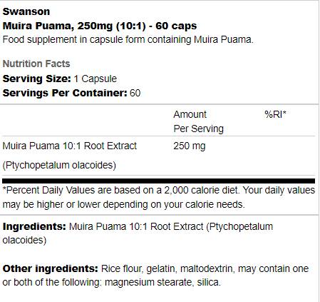 Muira Puama 250 mg | Extract 10:1 60 capsule
