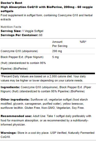 BEST CoQ10 cu Bioperine 200 mg - 60 capsule de gel