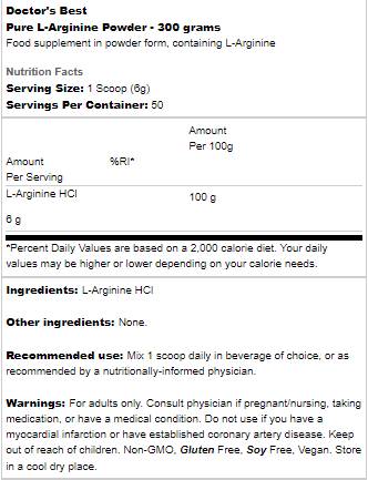 BEST Pure L-Arginina Pudră - 300 de grame