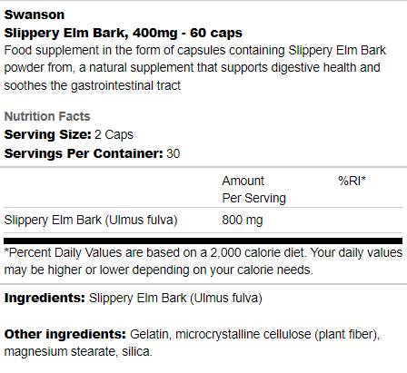 Slippery Elm Bark 400 mg 60 capsule