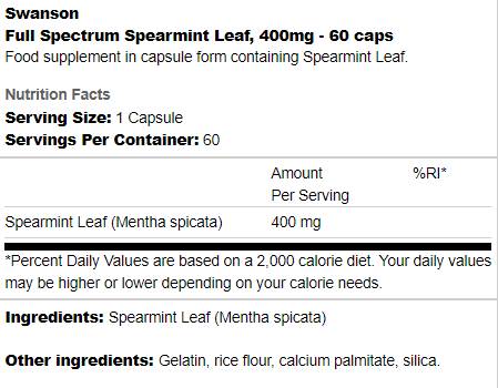 Full Spectrum Spearmint Leaf 400 mg 60 capsule
