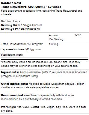 Trans-Resveratrol 600 mg - 60 capsule