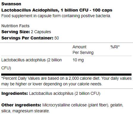 Lactobacillus Acidophilus 1 miliard CFU 100 capsule