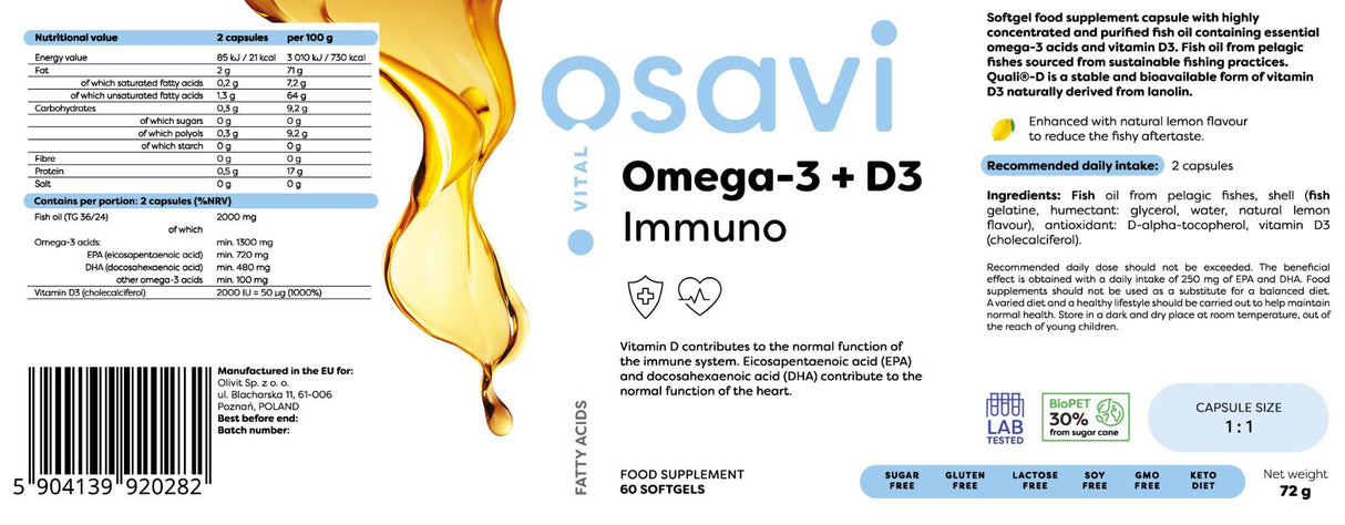Omega-3 + D3 Immuno - 180 capsule de gel