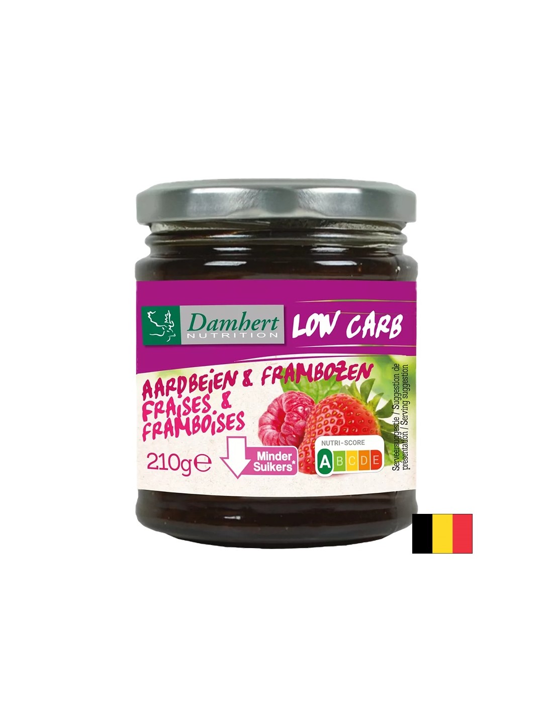 Dulceață de zmeură și căpșuni cu conținut scăzut de zahăr și carbohidrați, 210 g