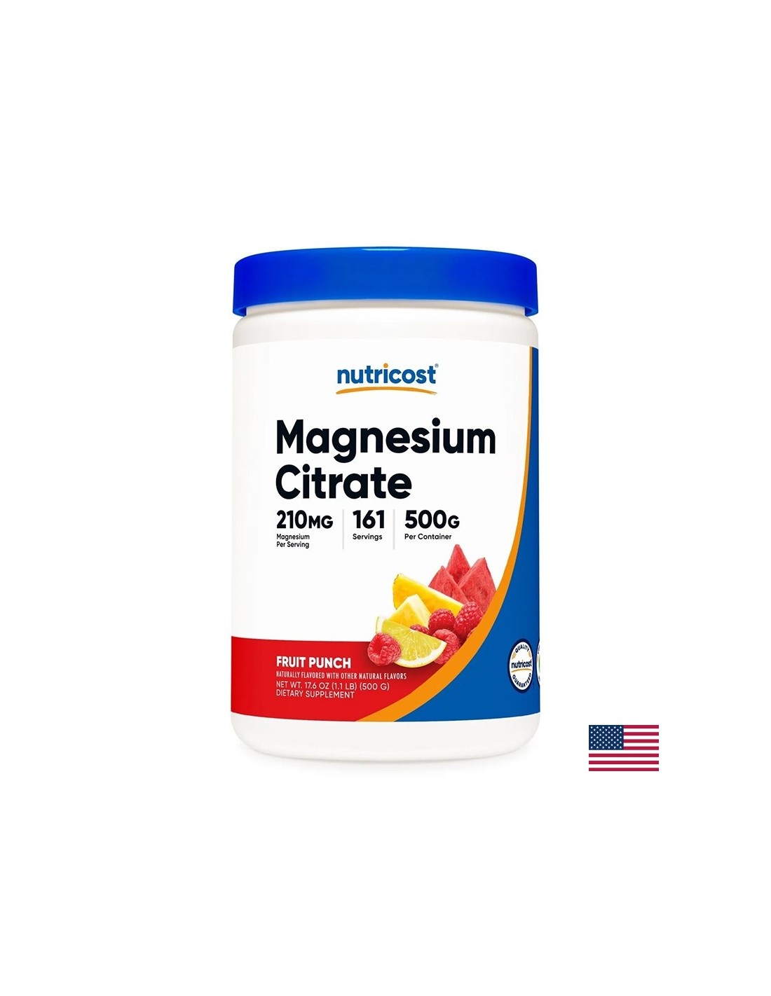 Sistem muscular, cardiac și nervos - Magneziu (citrat), 210 mg x 500 g pulbere, aromă de punch de fructe