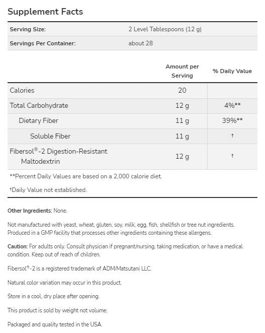 Fibre prebiotice cu Fibersol®-2 - 340 grame