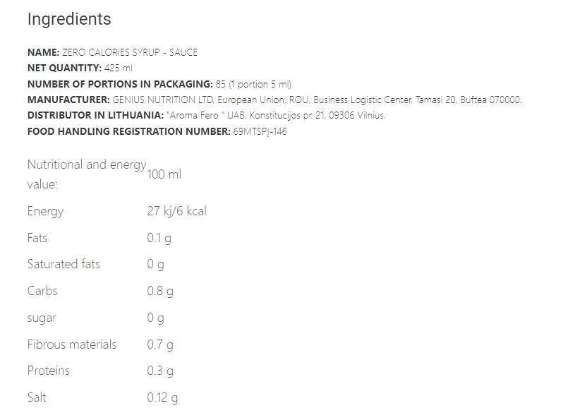 Sirop Zero Calorii - 425 ml