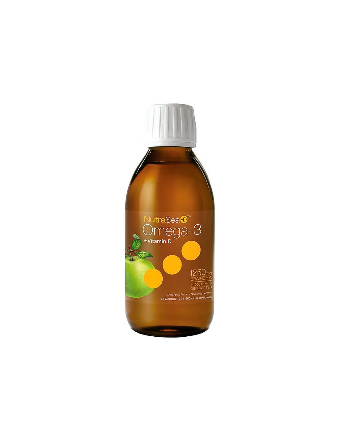 Omega-3 1250 mg + Vitamina D3 1000 UI - NutraSea+ D™ - Formula lichida foarte digerabila, 200 ml, aroma de mere verde