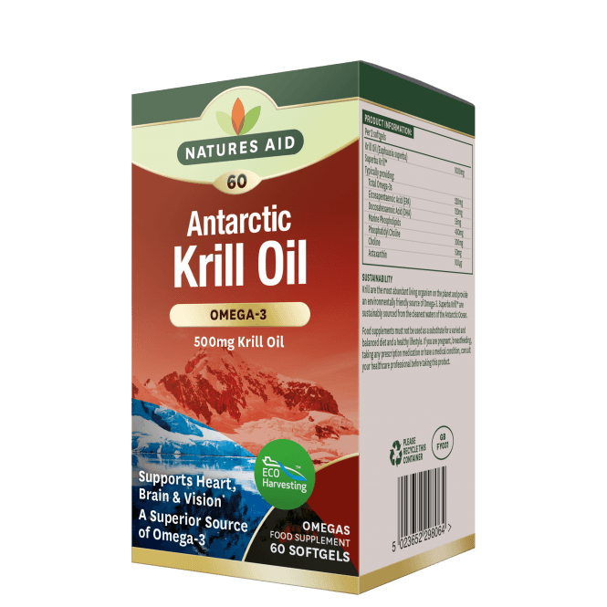 Ulei Omega 3 din Antarctic Krill (Antarctic Krill Oil Superba) 500mg 60 capsule moi NaturesAid