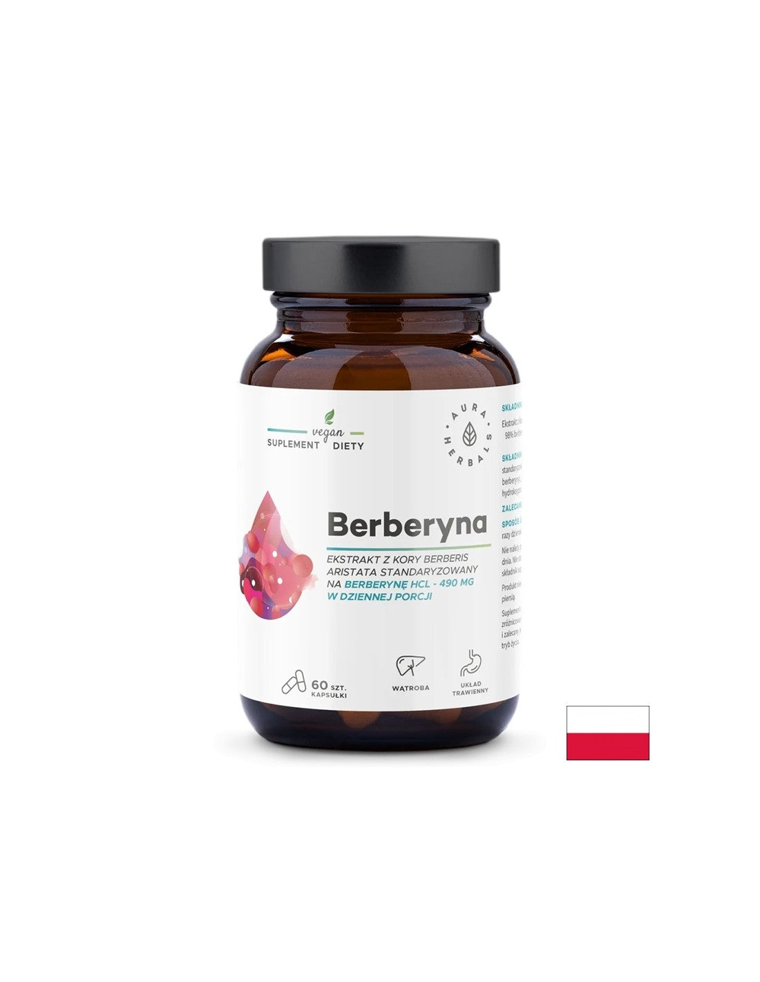 Controlul zahărului din sânge și al colesterolului - Berberină, 490 mg x 60 capsule Aura Herbals