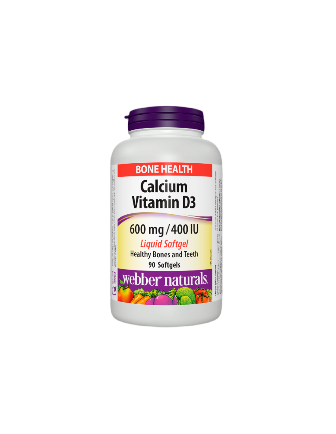 Calciu 600 mg + Vitamina D3 400 UI - Sistemul osos și muscular, 90 capsule moi lichide Webber Naturals