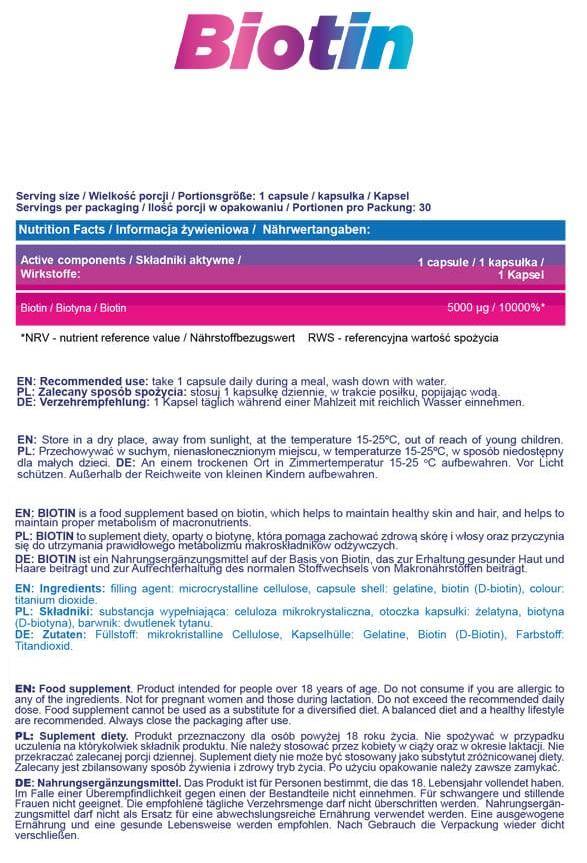 Biotină 5000 mcg - 30 capsule