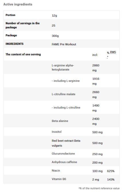 Fame Pre Antrenament - 0,300 kg
