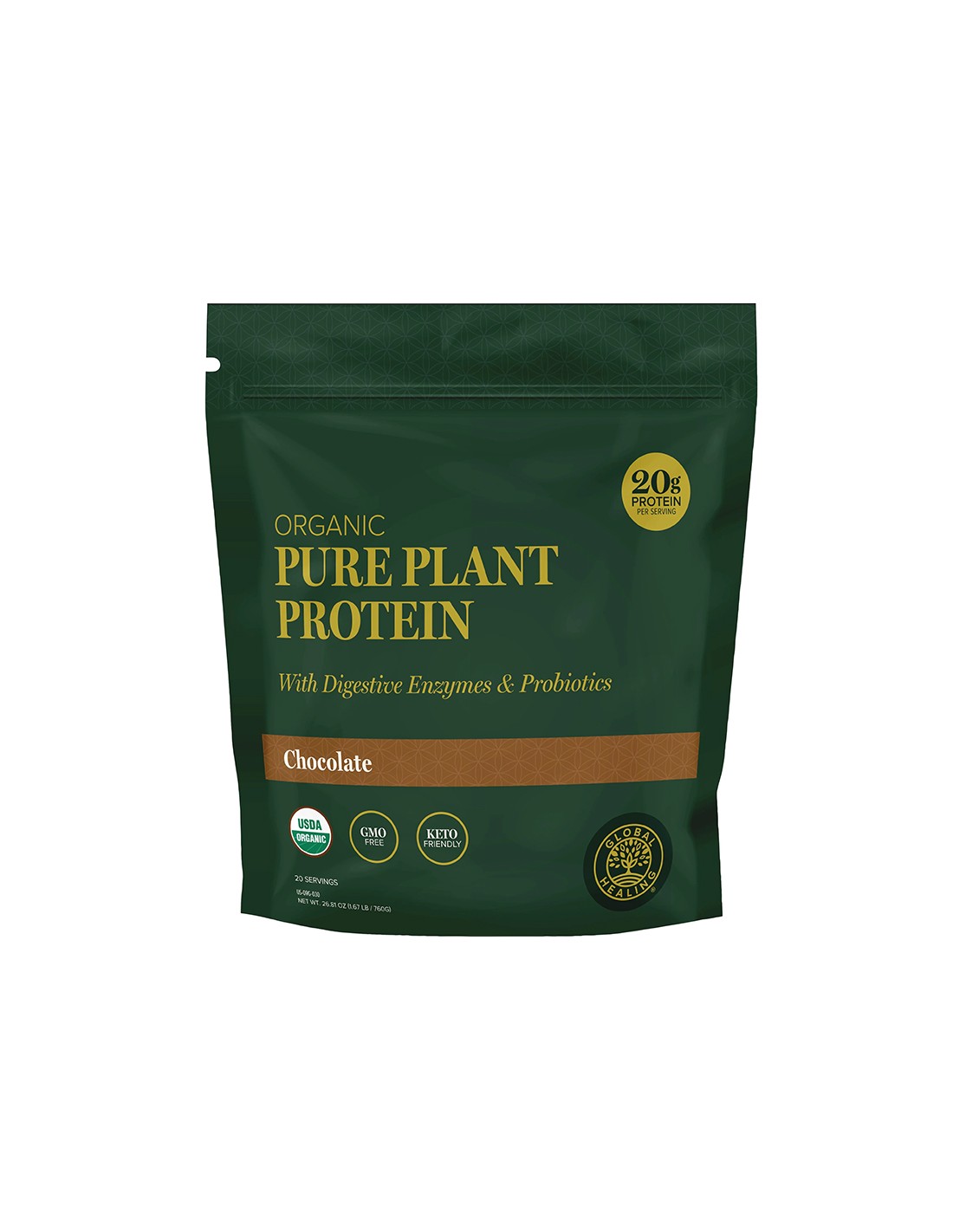 Proteine vegetale (din năut, mazăre, dovleac, sashimi, pepene verde) cu enzime digestive și probiotice, 760 g, pudră, aromă de ciocolată