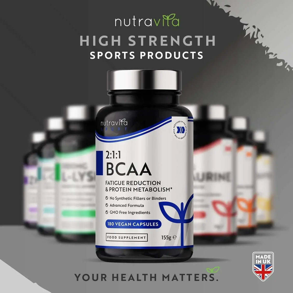 BCAA (2:1:1) with Vitamins B6 & B12 - 180 Vcaps. Nutravita - Nutra Best Europe