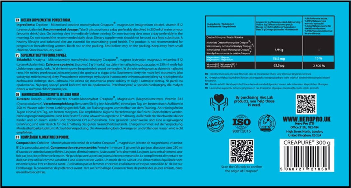 Pudră Creatine Creapure® - 300 de grame