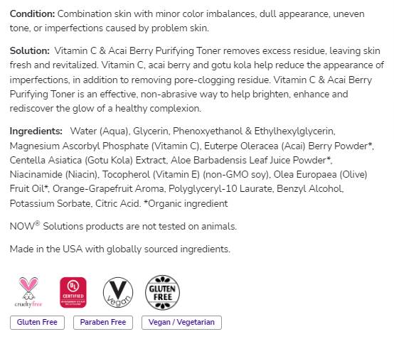 Vitamina C & acai Berry Purificator Toner | Paraben Free - 237 ml