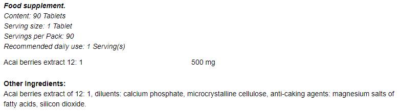 Acai Berry 12:1 500 mg 90 Tablete